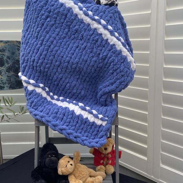 Chunky Knitted Baby Blanket  (Colour: Harlequin Stripe Blueberry Pie) INC P&P
