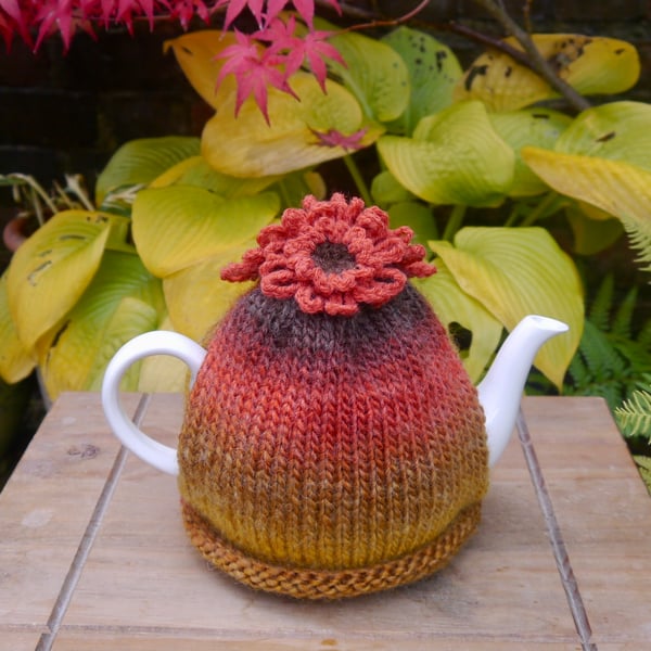 Autumn Flower Tea Cosy, Autumnal Marbled Tea Cozy