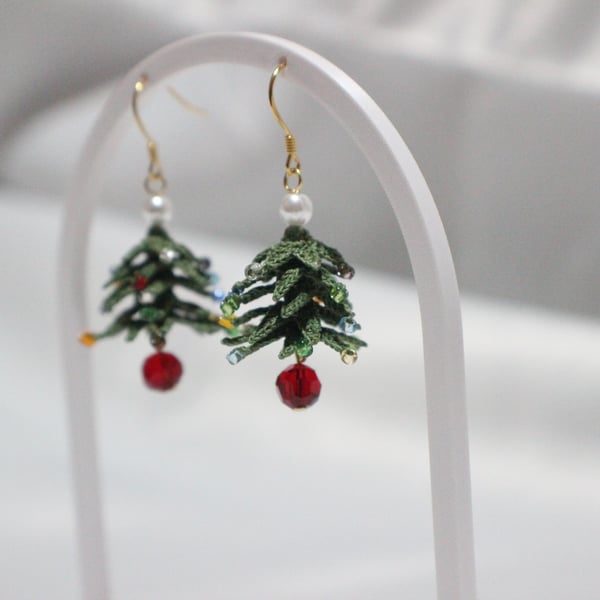 Micro Crochet Christmas Tree Earring, Gift for Christmas, Holiday Accessories, R
