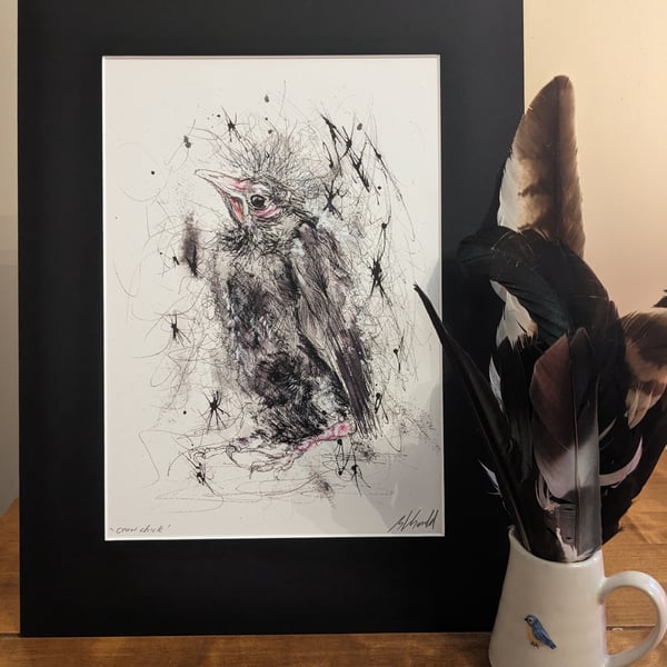 Baby Crow, a signed print of an original painting