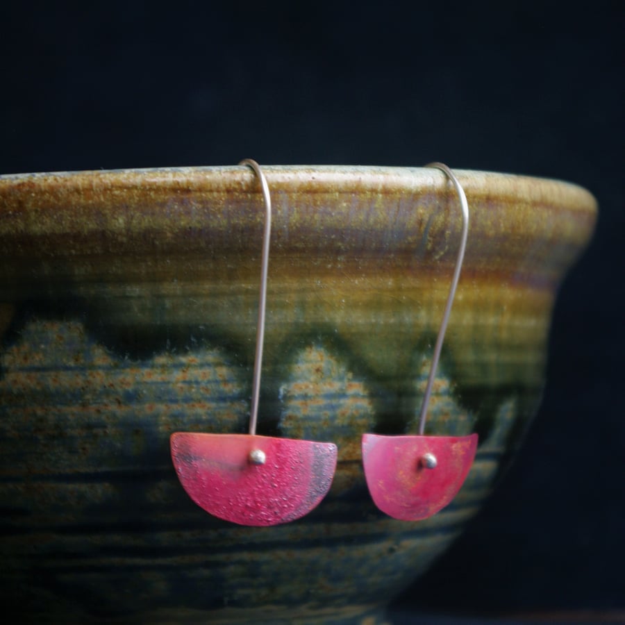 Red Copper Arc Dangle Earrings