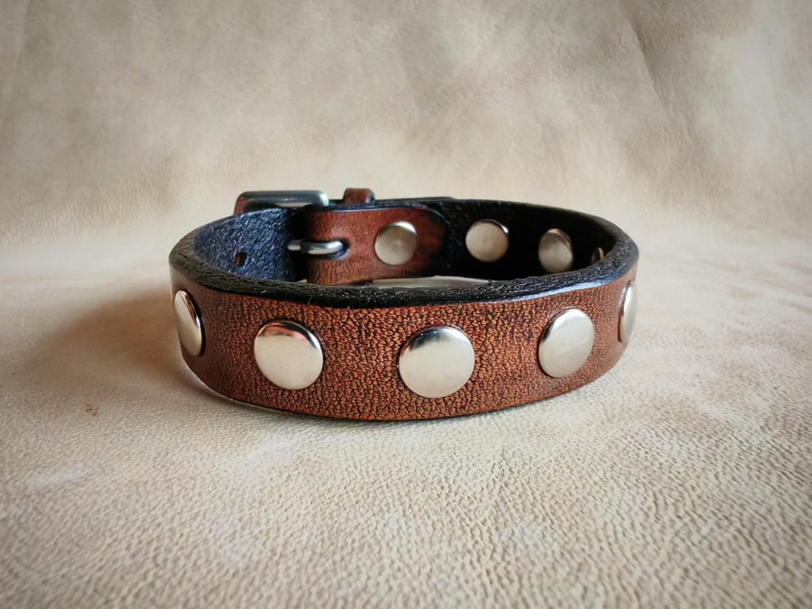 Custom Leather Bracelet with Button Rivets, Leather Studded Bracelet Cuff, Men B