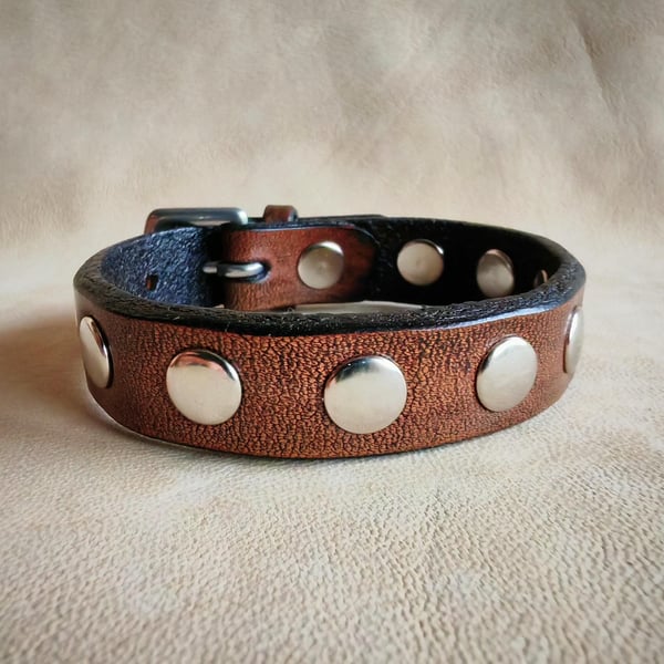 Custom Leather Bracelet with Button Rivets, Leather Studded Bracelet Cuff, Men B