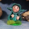 Tiny Meadow Gnome on grassy tableau OOAK Sculpt by Ann Galvin