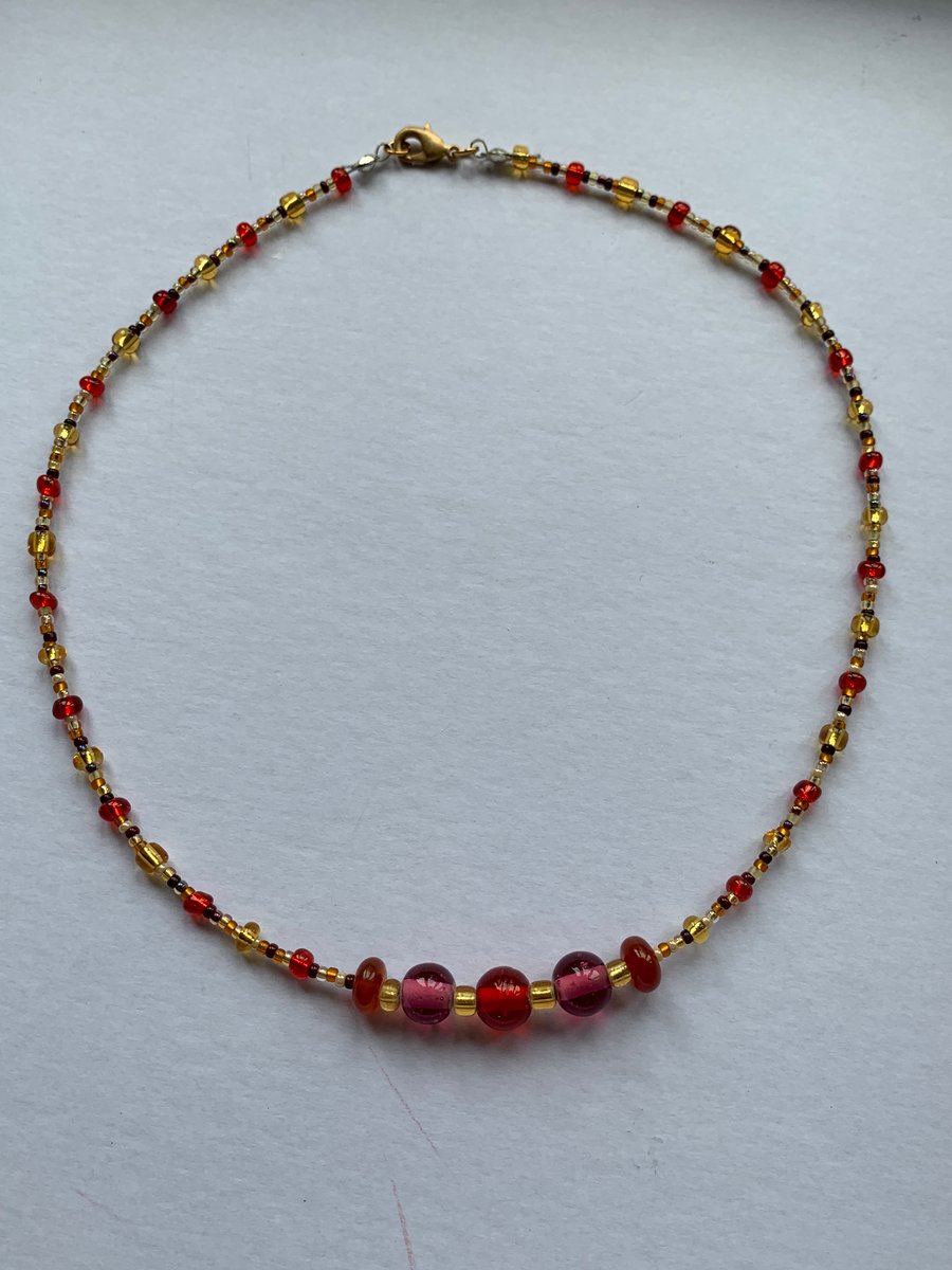 The 'Sweet' Necklace. Red, Purple and Pink Glass Beaded Necklace. Handmade. 