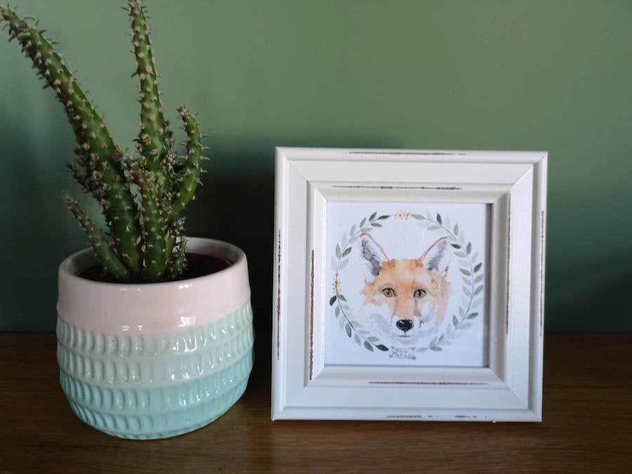 Original Painting. Fox. Watercolour. Framed 4 x 4 inch. By Nina martell