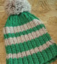 Large Tea Cosy, Brown Betty Compatible, Hand Knitted, Green & Silver Stripes - Image 5