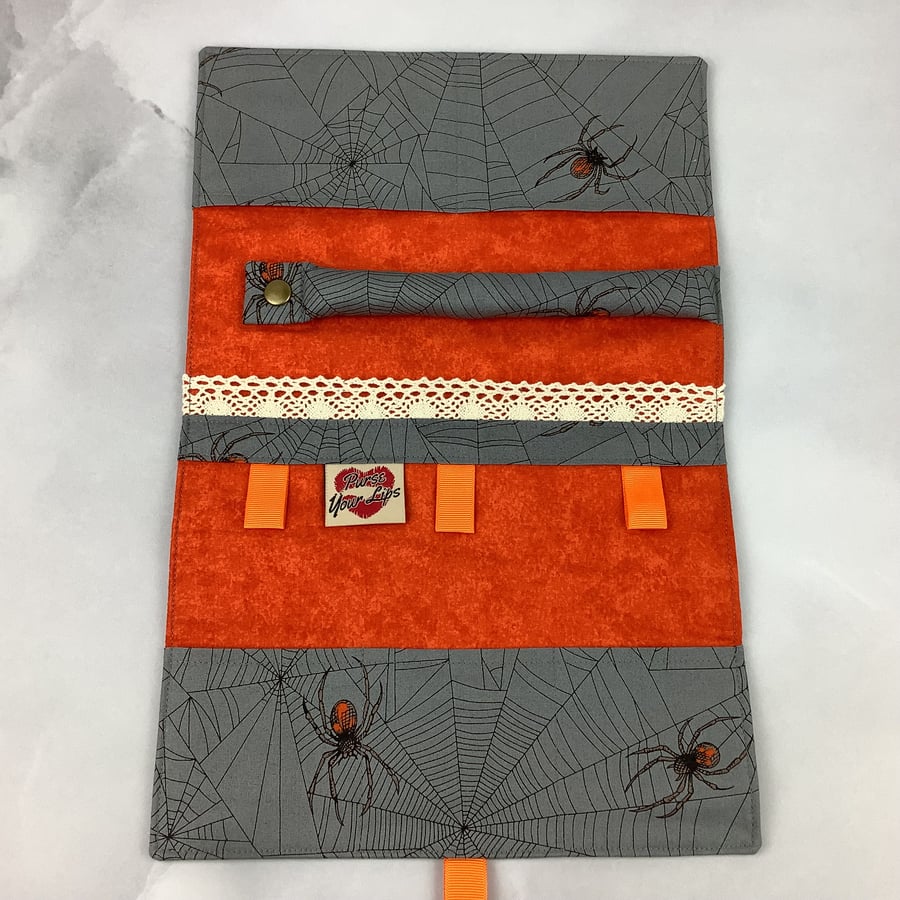 Spiders web jewellery roll, Gothic jewellery storage, Travel organiser, Handmade