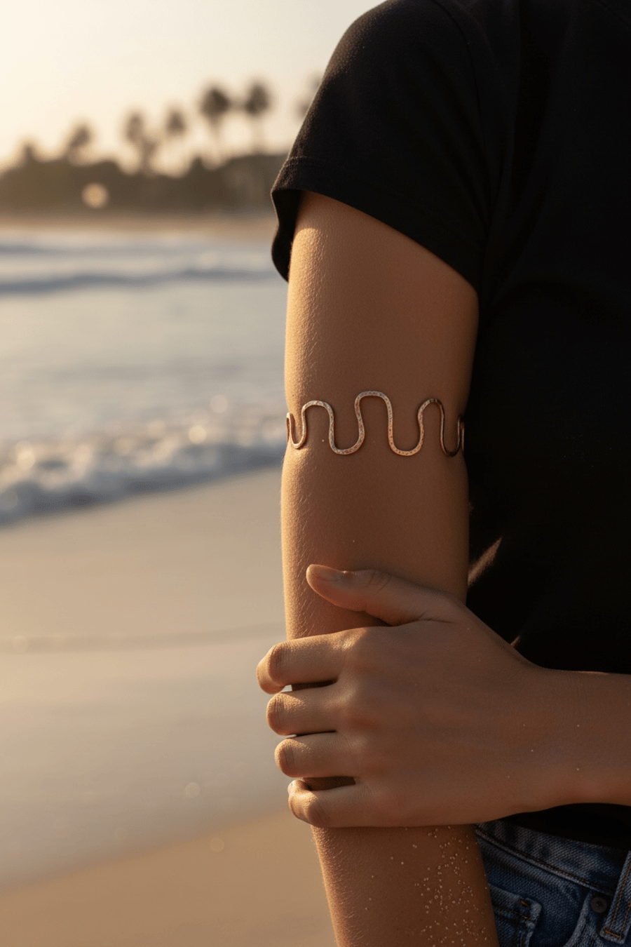 Adjustable Solid Copper Upper Lower Arm Cuff - Hammered