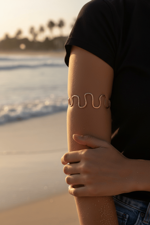 Adjustable Solid Copper Upper Lower Arm Cuff - Hammered