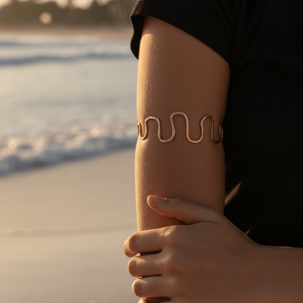 Adjustable Solid Copper Upper Lower Arm Cuff - Hammered