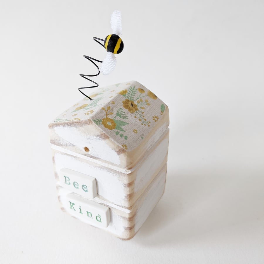 Wooden Beehive With Little Clay Bee 'Bee Kind'