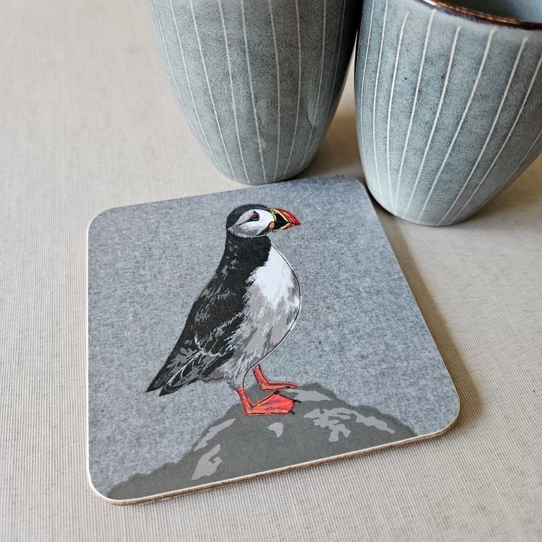 Puffin coaster, melamine, cork backed