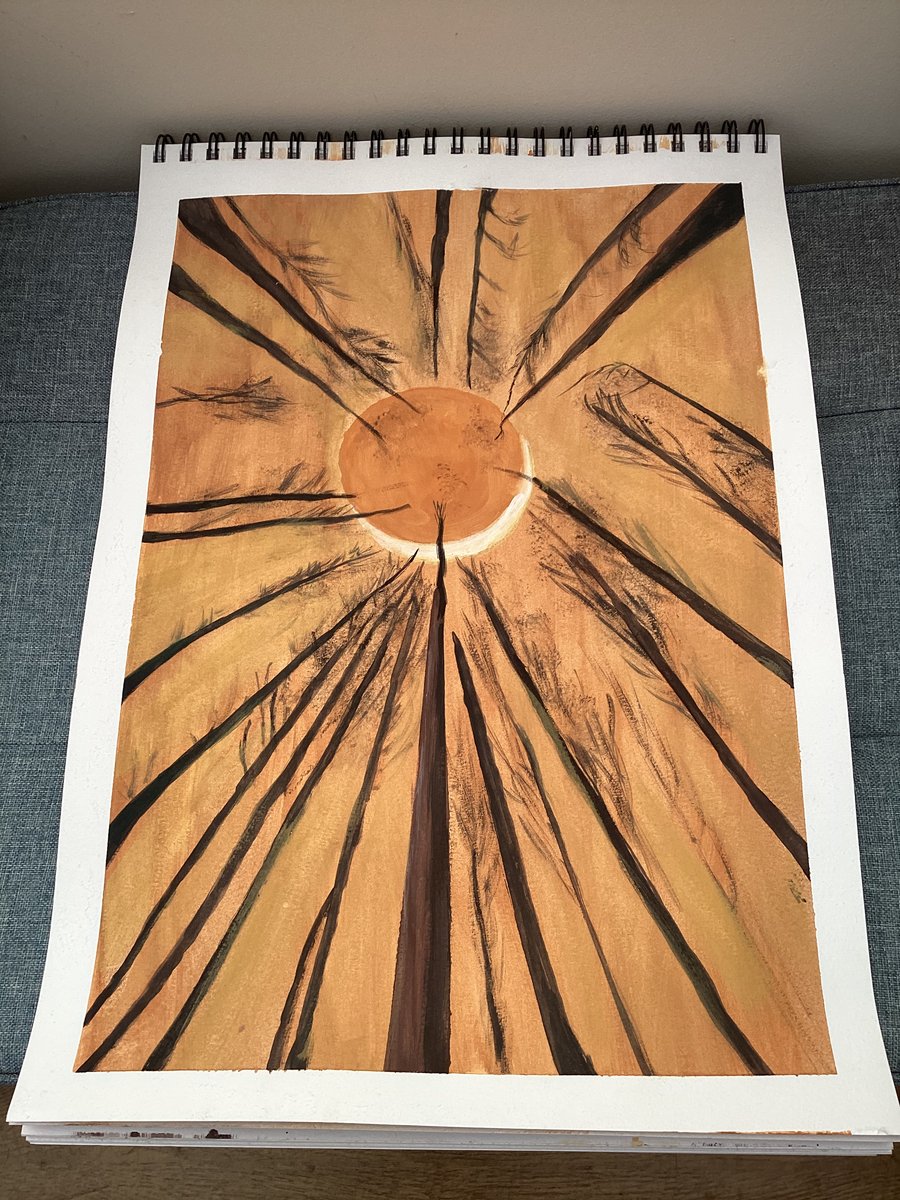 Eclipse moon, local moon, winter moon water, colour, painting