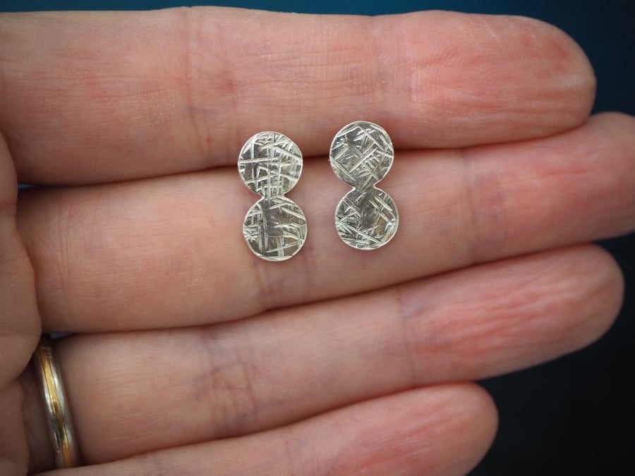 Silver Double Disc Stud Earrings, Minimalist Argentium Silver Studs.