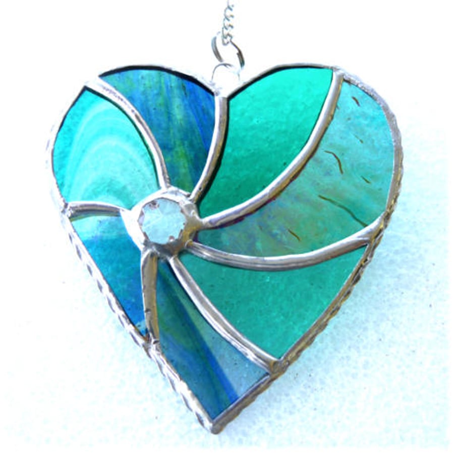 Teal Swirl Heart Stained Glass Suncatcher 116