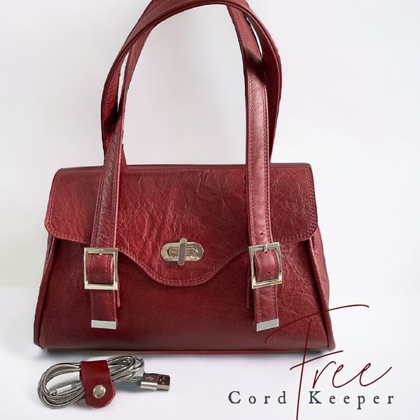 Leather Handbag - Red Leather Bag - Genuine Rescued Leather - Eco-Fashion