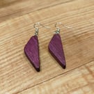 Handmade Wooden Earrings - Geometric 'Triangles' in Purpleheart