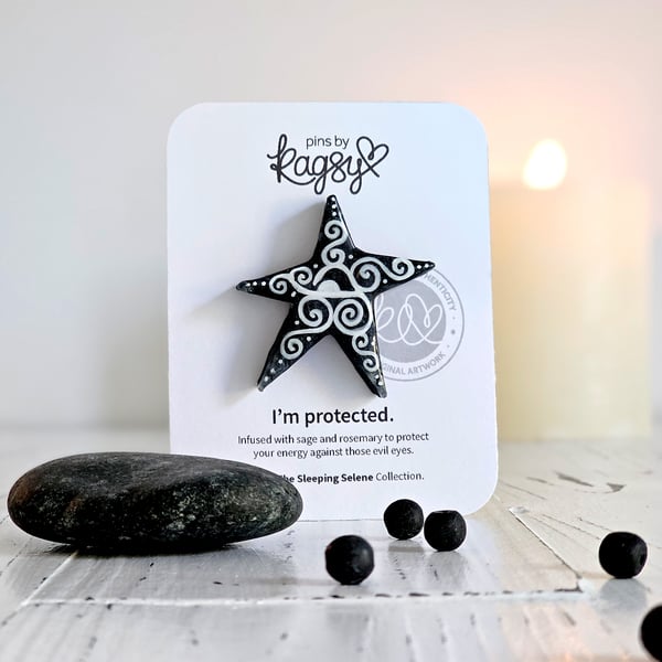 Star Pin Brooch in Resin, Infused with Sage and Rosemary for Protection