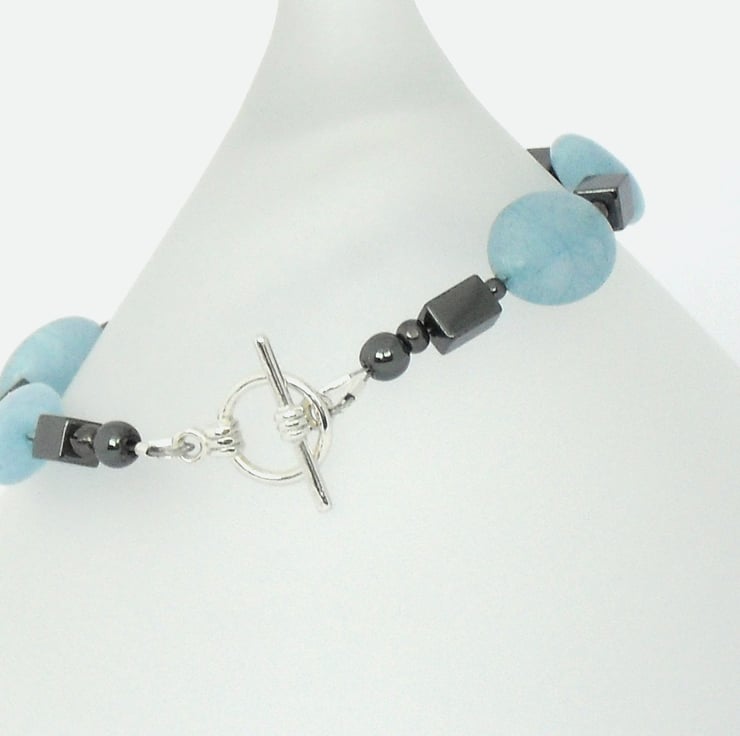 Aquamarine Hematite Stretch Beads Bracelet main image 1
