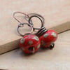 Red Lampwork Glass Bead & Copper Earrings