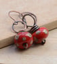 Red Lampwork Glass Bead & Copper Earrings - Image 1