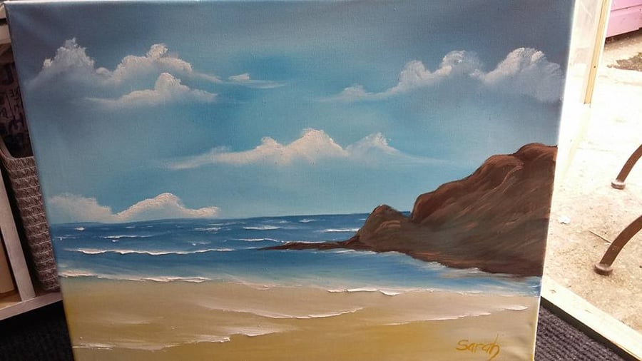 calm beach oil painting