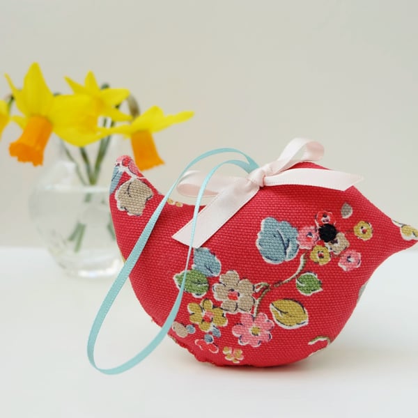 SPECIAL PRICE Lavender Sachet Bird, Red Floral Fabric Bird Decoration