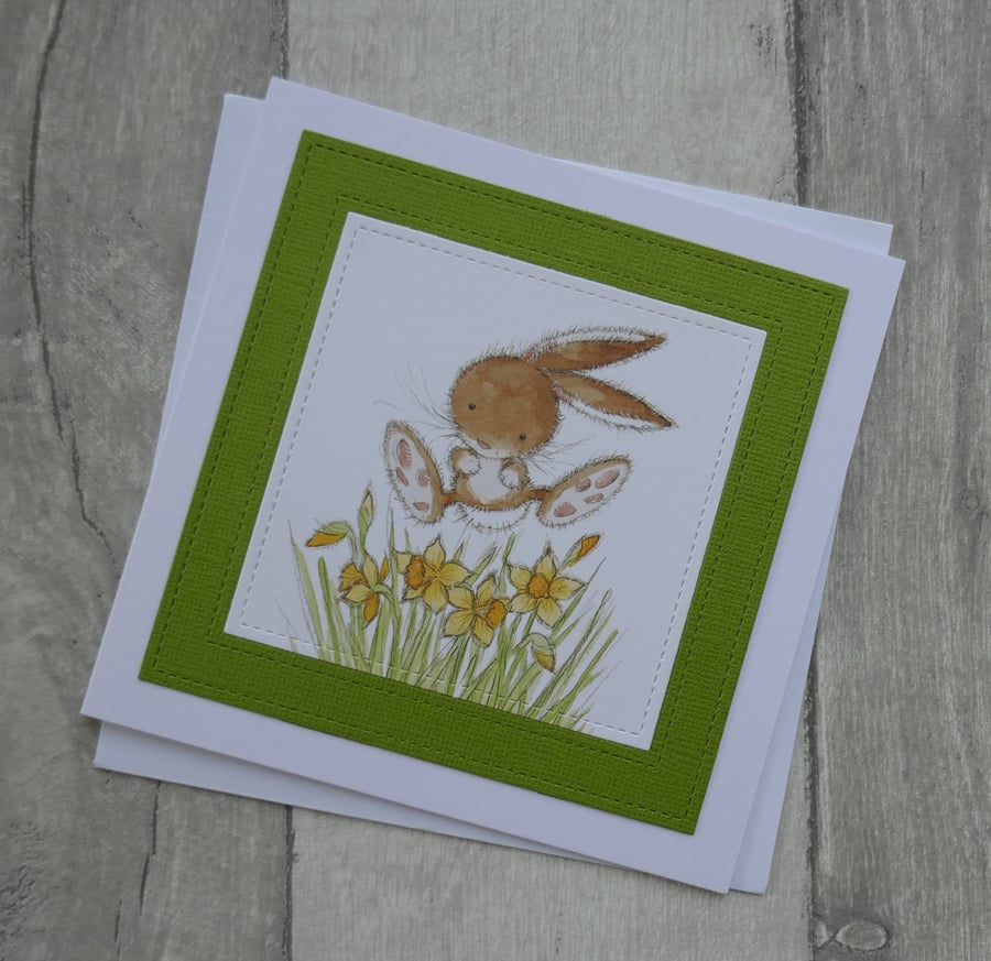 Bunny with Daffodils - Cute Easter Card