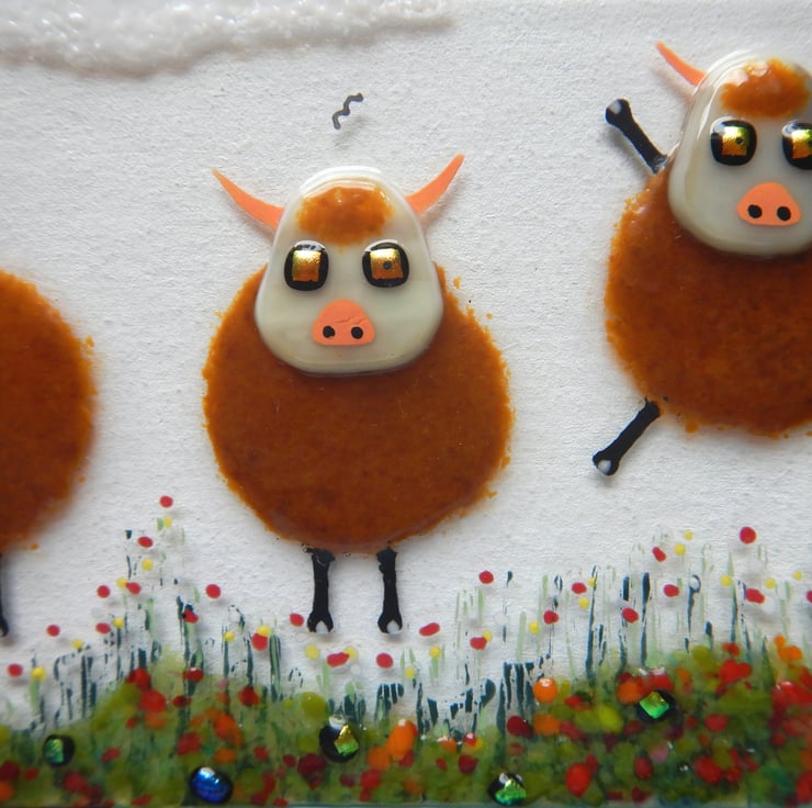 Handmade Fused Glass 'Highland Cow' Picture Folksy