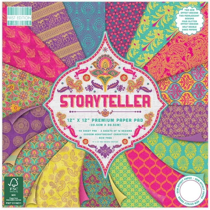 12"x12" Card Pack 48 Sheets 200gsm First Edition "Storyteller" Paper Pad