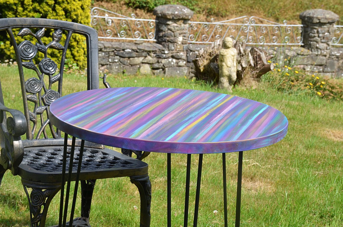 Garden Bistro Table Multi Coloured Candy Stripe Colours Outdoor Furniture