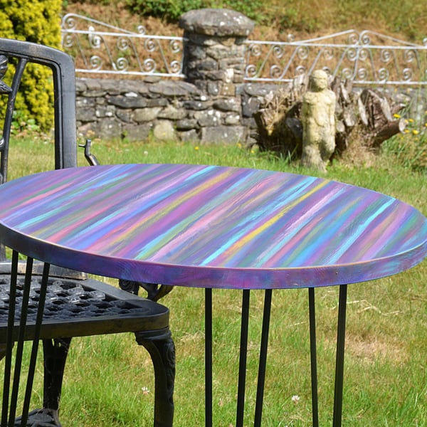 Garden Bistro Table Multi Coloured Candy Stripe Colours Outdoor Furniture