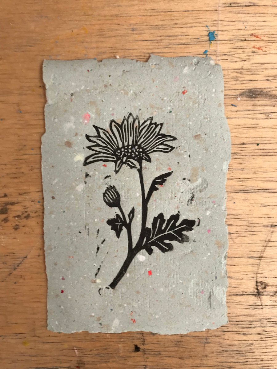 Oxe-Eye Daisy linocut print on handmade paper