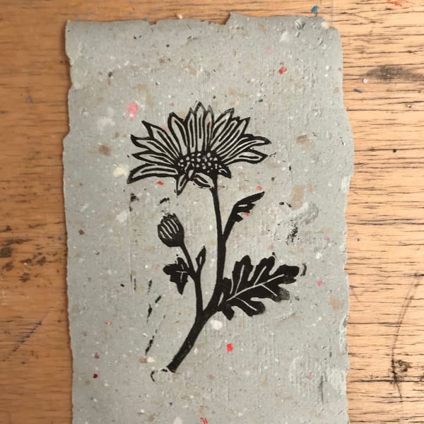 Oxe-Eye Daisy linocut print on handmade paper