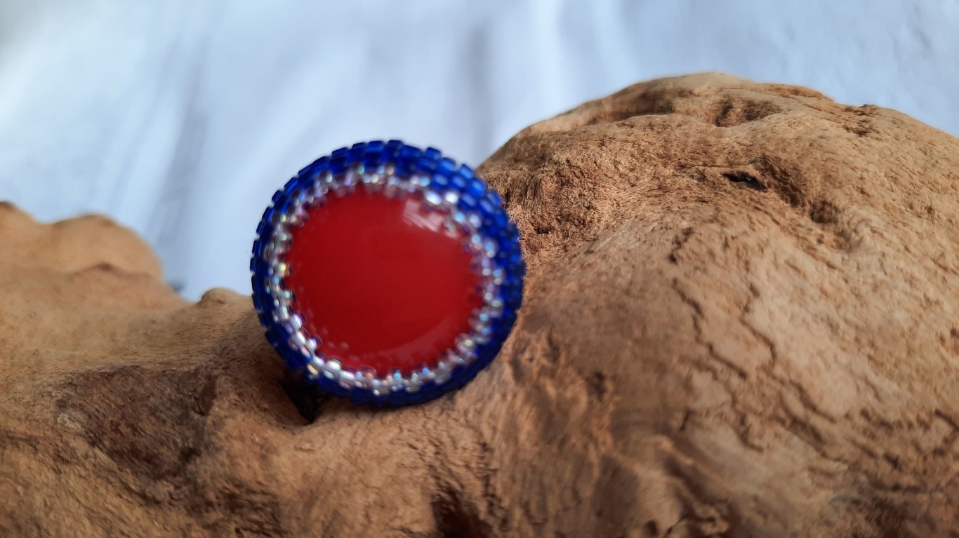 Red, White and Blue Beadwork Ring