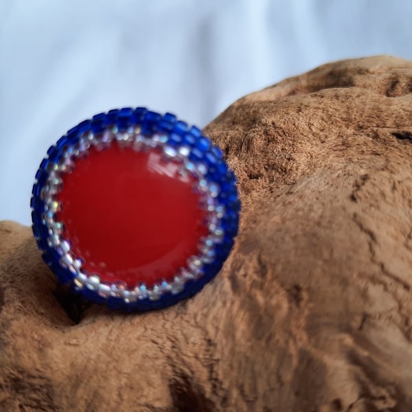Red, White and Blue Beadwork Ring