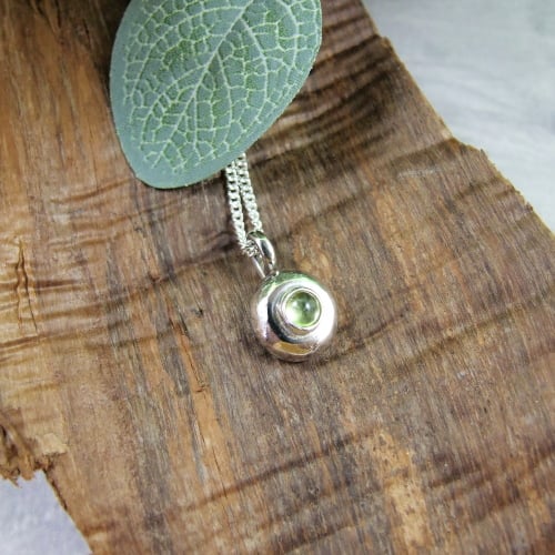 Peridot Necklace. Sterling and Recyced Silver Dainty Pendant