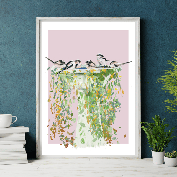 Bird Art Print Longtailed Tits