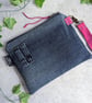 Upcycled Denim Clutch Bag with Pink Sequin Star and Detachable Suede Strap - Image 3