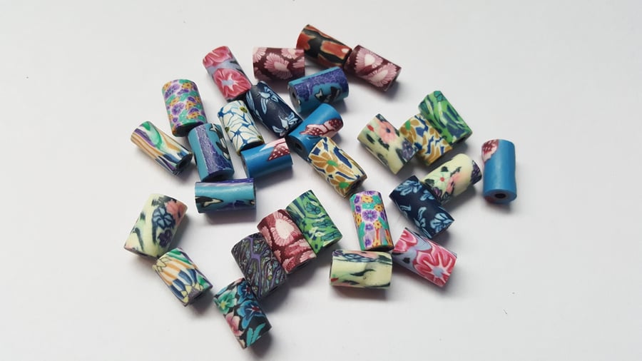 20 x Polymer Clay Beads - Tube - 12mm - Mixed Designs 