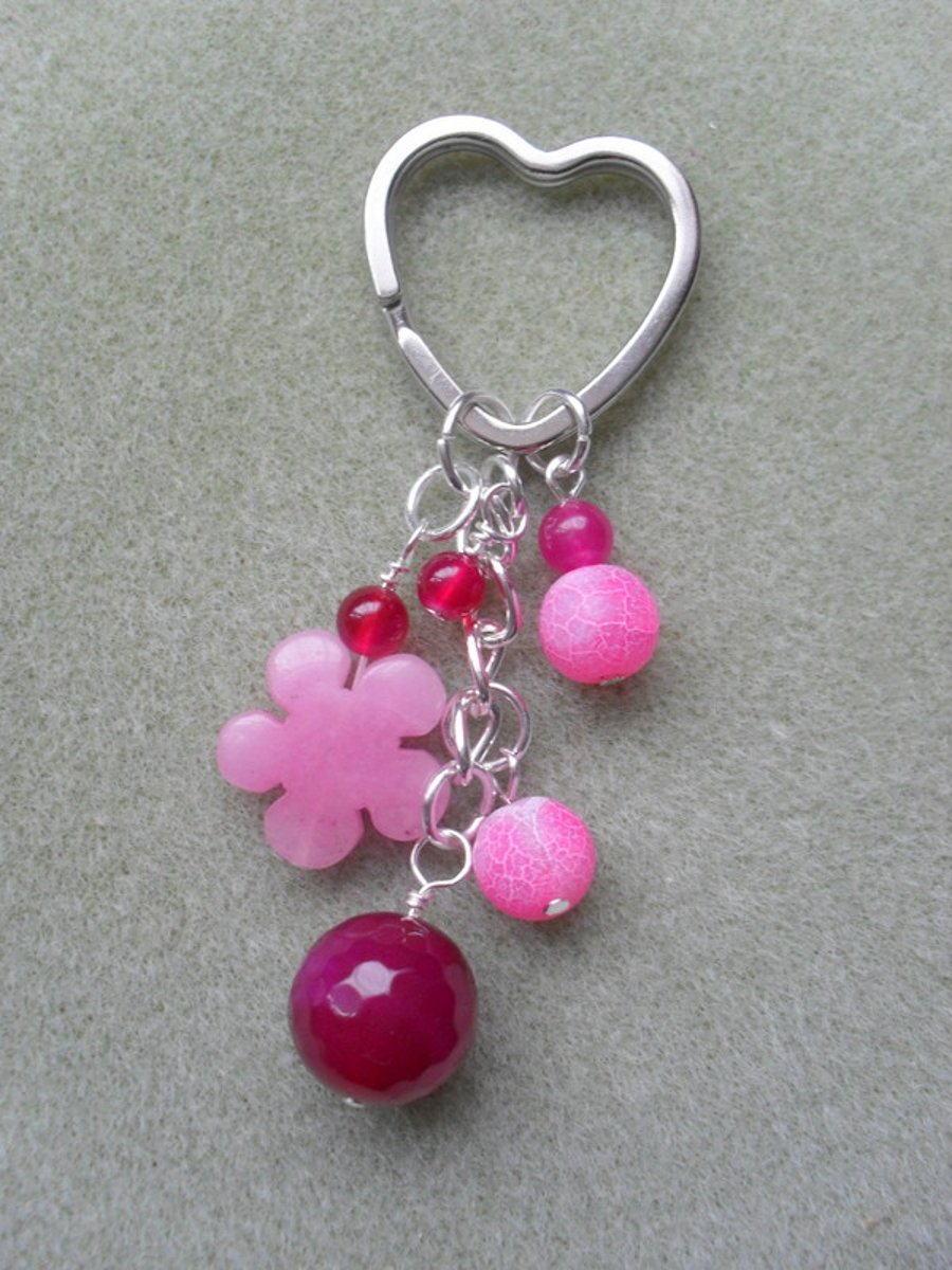Pink Agate and Quartzite Keyring