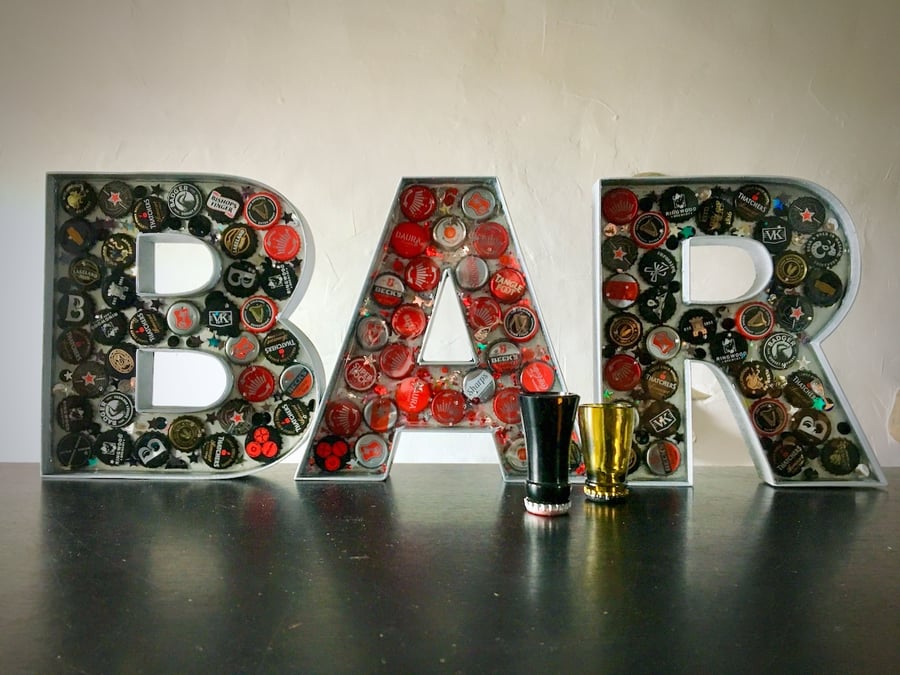 B A R Bottle Cap Letters for Home Bar