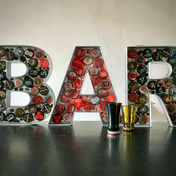 B A R Bottle Cap Letters for Home Bar