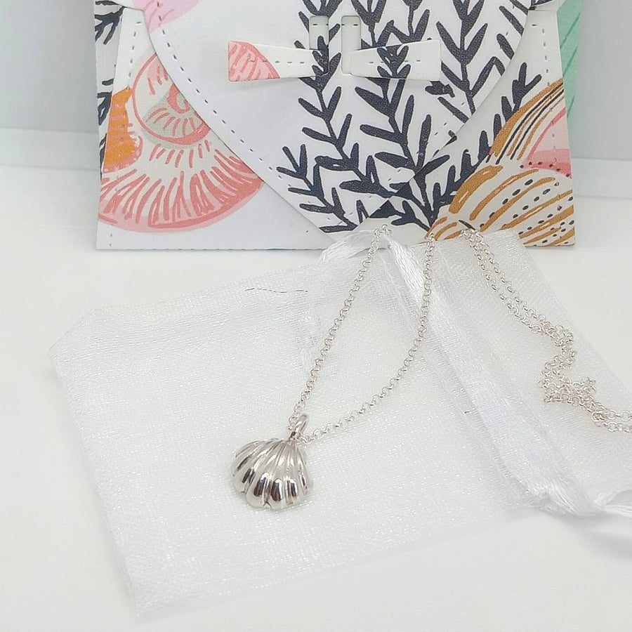 Fine Silver Scallop Pendant sea shell handmade gift for her 