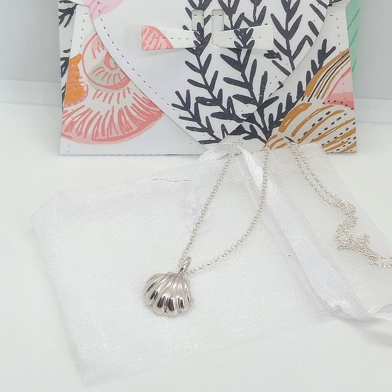 Fine Silver Scallop Pendant sea shell handmade gift for her 