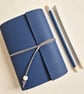 Dark Blue Leather Notebook or Journal, lined with a blue and grey marble paper - Image 2