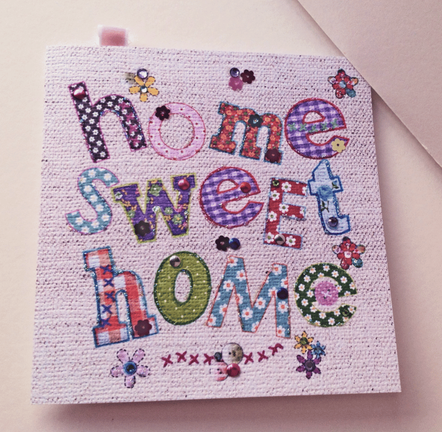 Greeting Card,New Home Card,Printed Applique Design,Hand Finished Card