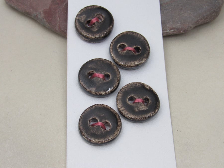 5 Small Round Dark Earth Ceramic Buttons