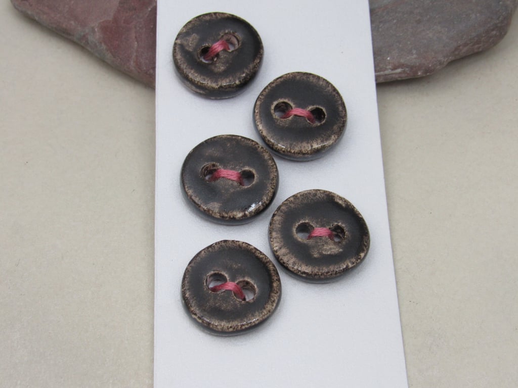 5 Small Round Dark Earth Ceramic Buttons